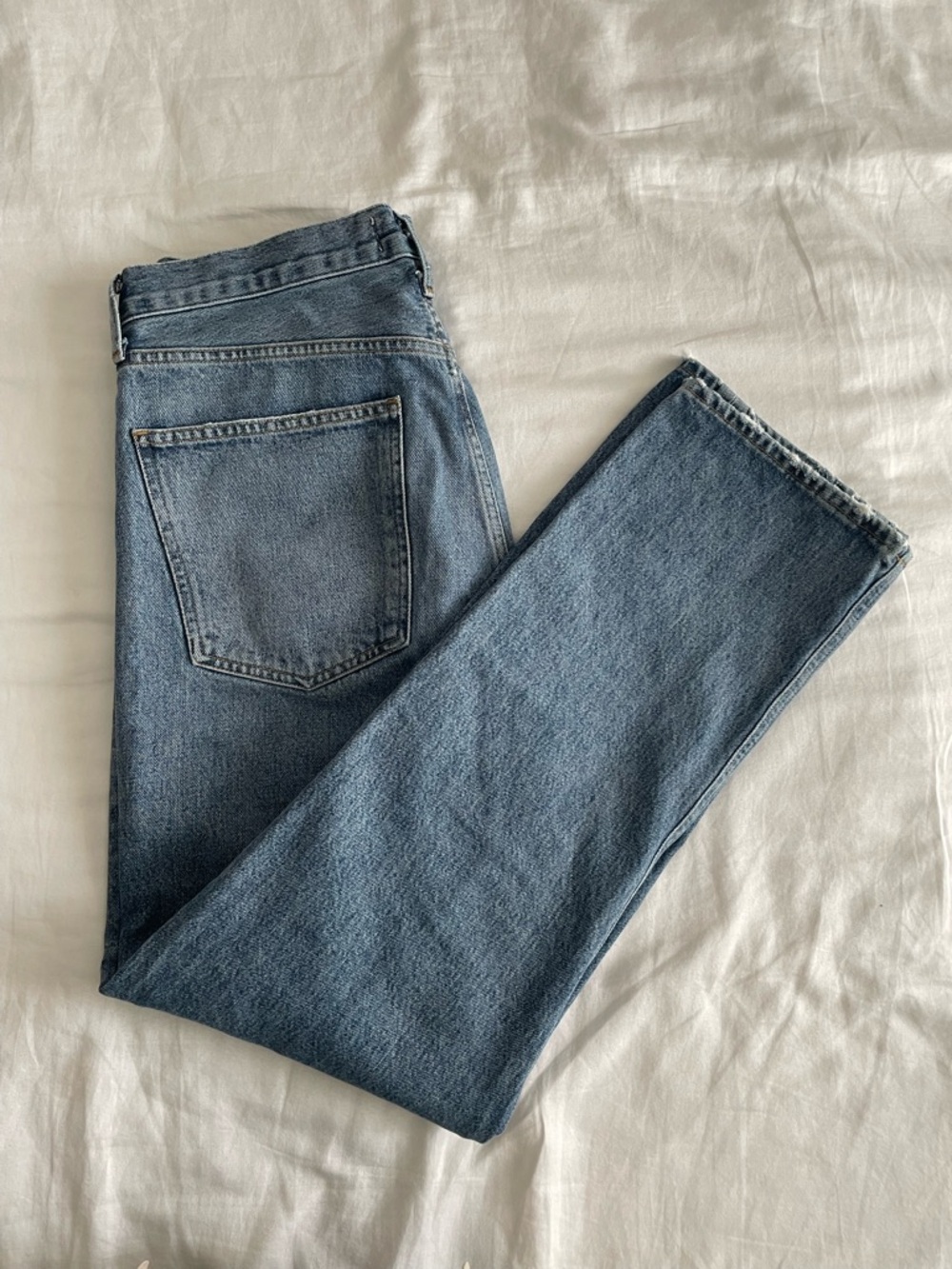 Agolde Button-Front High Rise Straight Leg Jeans in Medium Blue - Picture 6 of 6
